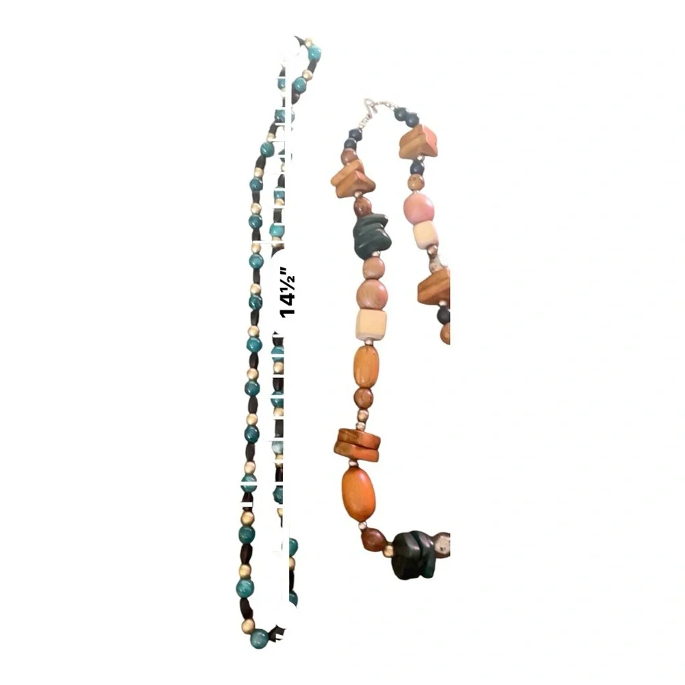 Brown and Green Beaded Necklace with Natural Stone Accents 2 necklaces - Picture 6 of 7